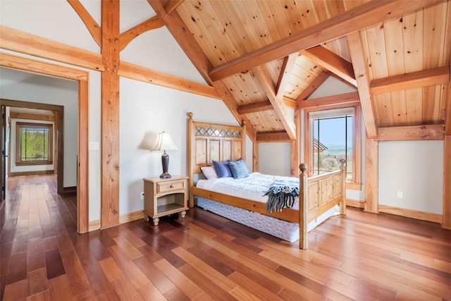 51193 Smith Creek Park Rd, Steamboat Springs, CO 80487 - bedroom with multiple windows, wood finished floors, baseboards, and wooden ceiling