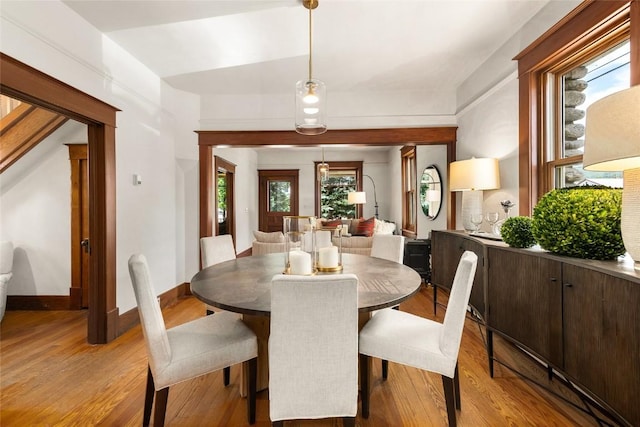 203 Spruce St, Steamboat Springs, CO 80487 - dining space featuring light wood-style flooring and baseboards