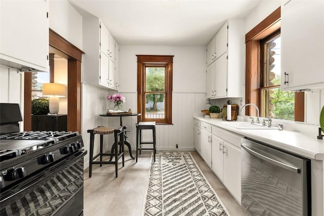 203 Spruce St, Steamboat Springs, CO 80487 - kitchen featuring gas stove, dishwasher, a sink, healthy amount of natural light, and wainscoting