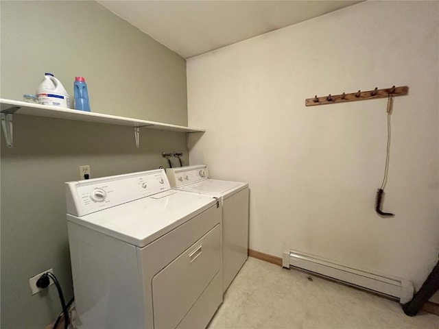 21725 4th Ave, Phippsburg, CO 80469 - laundry area featuring baseboard heating, washing machine and dryer, and light carpet