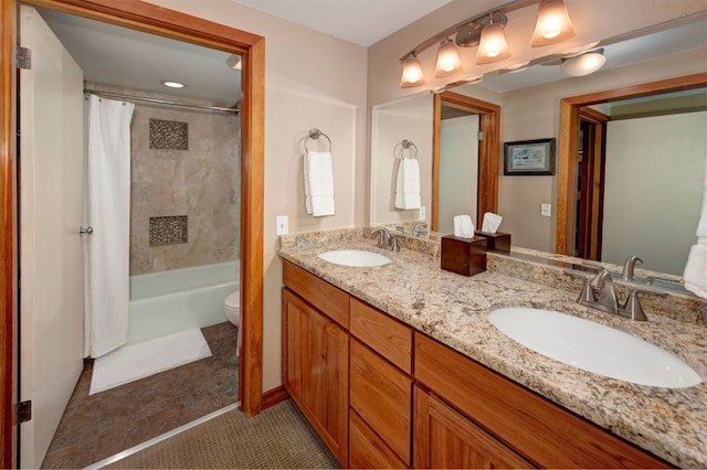 21640 US Highway 6 Unit 2122, Keystone, CO 80435 - full bathroom with double vanity, shower / tub combo with curtain, and tile patterned flooring