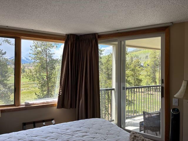21640 US Highway 6 Unit 2122, Keystone, CO 80435 - bedroom featuring access to outside and a textured ceiling