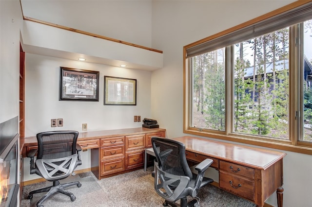 47 Forest Cir, Breckenridge, CO 80424 - home office featuring built in desk and light carpet