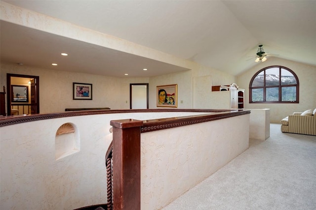 31695 Aspen Ridge Rd, Steamboat Springs, CO 80487 - corridor featuring carpet, lofted ceiling, and recessed lighting