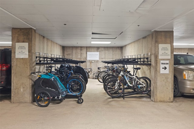 garage with wooden walls
