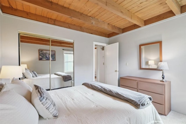 4200 Lodge Pole Cir Unit 205, Silverthorne, CO 80498 - carpeted bedroom featuring a wood ceiling with exposed beams and a closet