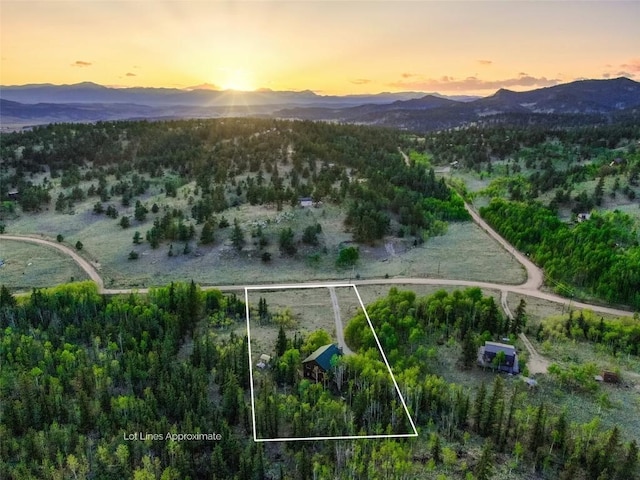 1996 Al Gulch Rd, Jefferson, CO 80456 - aerial view at dusk of a mountain view and property parcel outlined