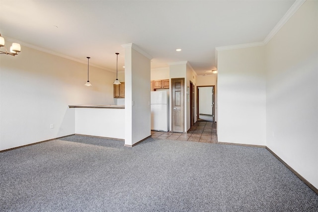 951 N Ten Mile Dr Unit C15, Frisco, CO 80443 - unfurnished living room with light colored carpet, ornamental molding, and recessed lighting