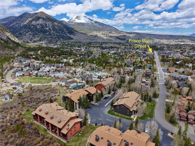 855 S 5th Ave Unit 296, Frisco, CO 80443 - aerial overview of property's location with a mountain backdrop and nearby suburban area