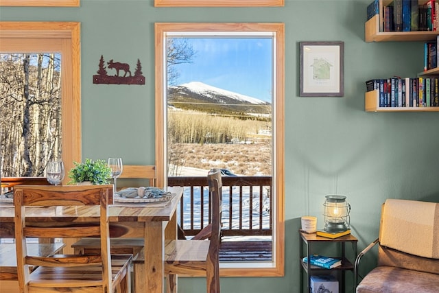 interior space featuring a mountain view and a healthy amount of sunlight