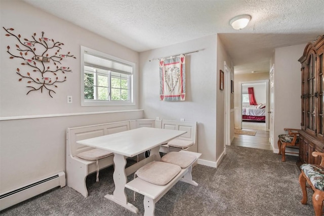 897 Deer Path Rd, Dillon, CO 80435 - dining area featuring baseboard heating, a textured ceiling, and carpet floors