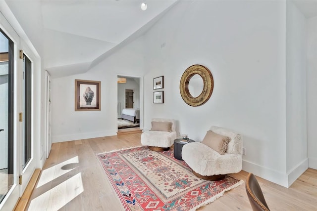 24 Maple St, Steamboat Springs, CO 80487 - living area with light wood finished floors, baseboards, and vaulted ceiling