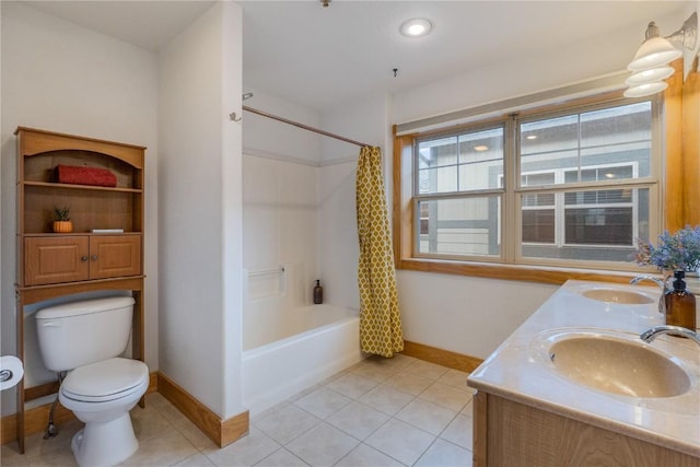 135 Main St Unit 202, Dillon, CO 80435 - bathroom with shower / bath combination with curtain, tile patterned floors, and double vanity