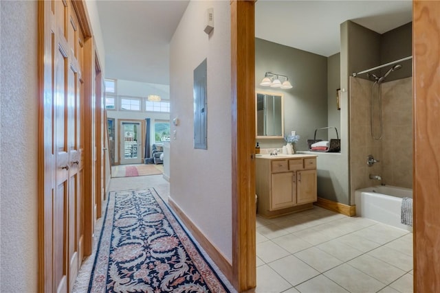 135 Main St Unit 202, Dillon, CO 80435 - bathroom featuring shower / bathtub combination, vanity, and tile patterned floors