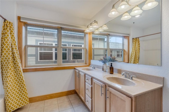 135 Main St Unit 202, Dillon, CO 80435 - bathroom featuring double vanity, tile patterned flooring, and a shower with curtain