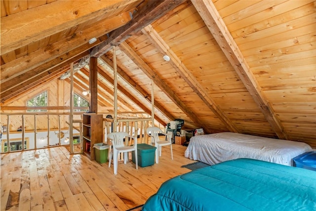 389 Routt Forest Loop, Craig, CO 81625 - bedroom with wooden ceiling and hardwood / wood-style flooring