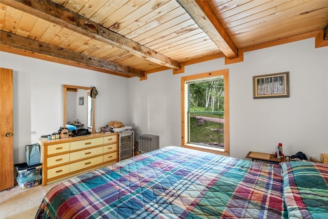 389 Routt Forest Loop, Craig, CO 81625 - bedroom featuring a wooden ceiling with exposed beams and carpet flooring