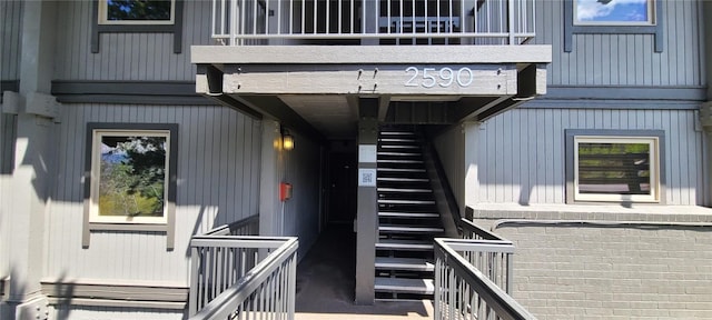doorway to property with a balcony