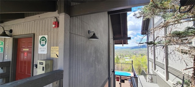 exterior view of a fire alarm and a mountain view