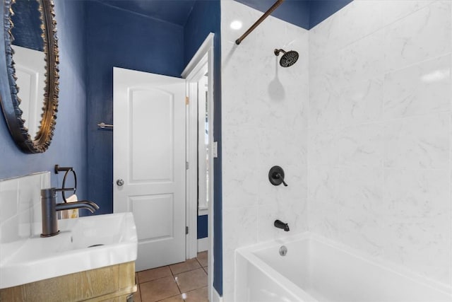 225 N Poplar St, Hayden, CO 81639 - bathroom featuring tile patterned floors, washtub / shower combination, and vanity