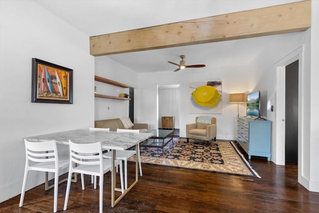 225 N Poplar St, Hayden, CO 81639 - dining room featuring beam ceiling, wood-type flooring, and ceiling fan