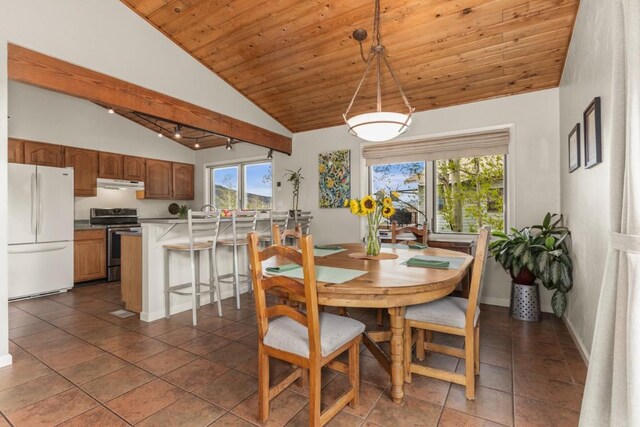 1763 Brome Dr, Steamboat Springs, CO 80487 - dining space featuring wooden ceiling, baseboards, and dark tile patterned floors