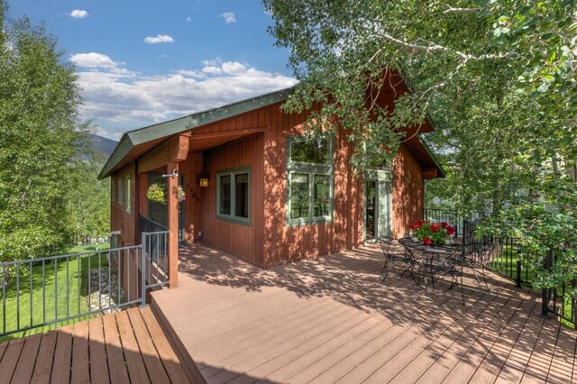 1763 Brome Dr, Steamboat Springs, CO 80487 - wooden terrace featuring outdoor dining space