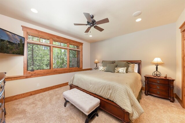 460 Two Cabins Dr, Silverthorne, CO 80498 - bedroom featuring light colored carpet, recessed lighting, and ceiling fan