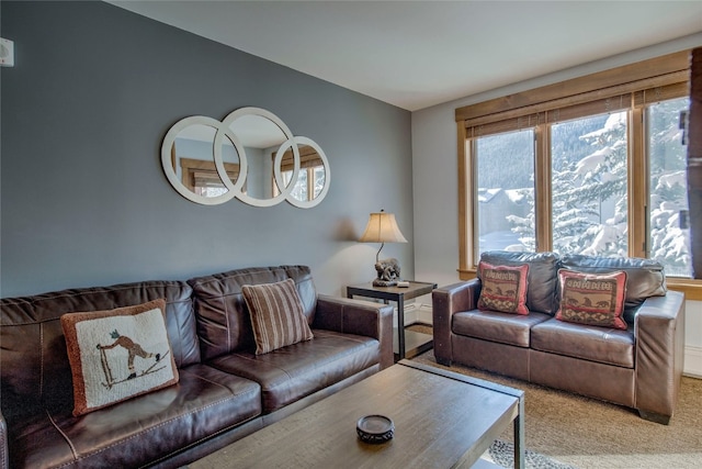 carpeted living area featuring a wealth of natural light