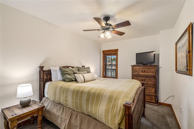 505 S Main St Unit 2207, Breckenridge, CO 80424 - bedroom with dark colored carpet, baseboards, and ceiling fan