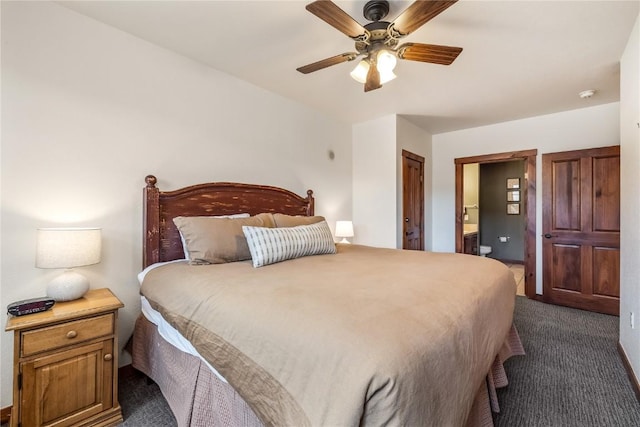 505 S Main St Unit 2207, Breckenridge, CO 80424 - bedroom featuring dark carpet, ensuite bathroom, and ceiling fan