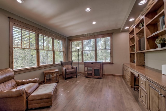 862 Penstemon Rd, Keystone, CO 80435 - living area featuring light wood finished floors, baseboards, built in study area, and recessed lighting