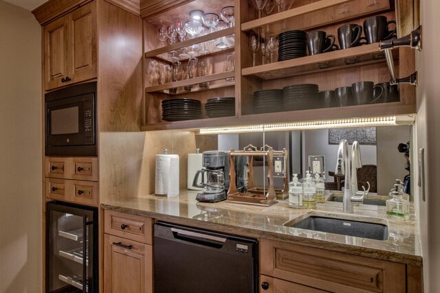 862 Penstemon Rd, Keystone, CO 80435 - bar with black appliances, decorative backsplash, a sink, and wine cooler