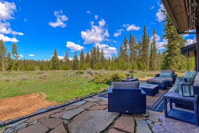 862 Penstemon Rd, Keystone, CO 80435 - view of patio featuring outdoor lounge area and a view of trees