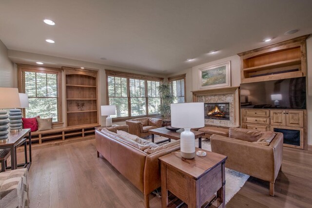 862 Penstemon Rd, Keystone, CO 80435 - living room with recessed lighting, light wood finished floors, and a premium fireplace