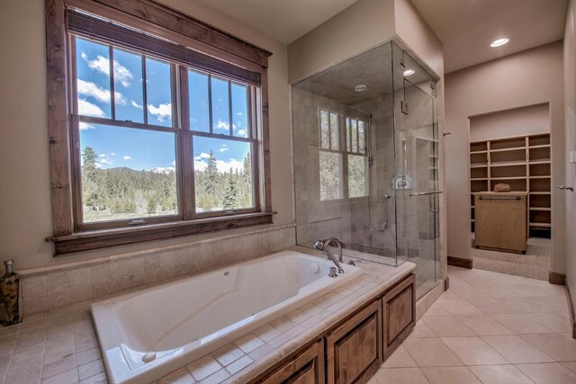862 Penstemon Rd, Keystone, CO 80435 - bathroom featuring plenty of natural light, tile patterned flooring, a shower stall, and a walk in closet