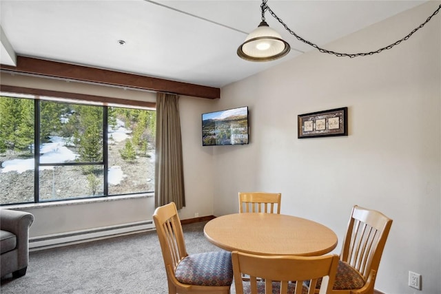 640 Village Rd Unit 4326, Breckenridge, CO 80424 - carpeted dining area featuring baseboards and a baseboard heating unit
