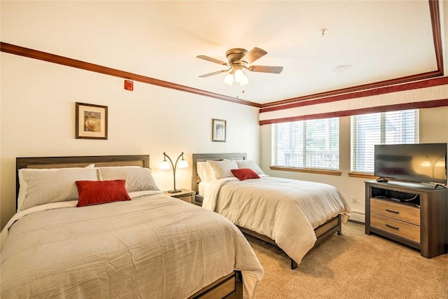 233 Creekside Dr Unit 104, Frisco, CO 80443 - bedroom with light colored carpet, crown molding, a ceiling fan, and baseboards