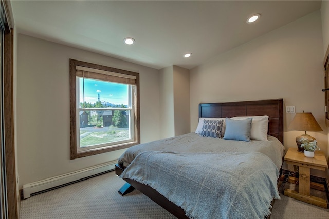 74 Stag Trl Unit 74, Dillon, CO 80435 - bedroom with a baseboard heating unit, carpet flooring, and recessed lighting