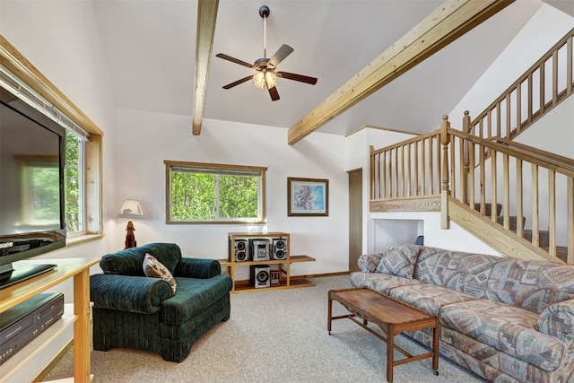 103 Foxtail Ct, Fairplay, CO 80440 - carpeted living area featuring ceiling fan and stairway
