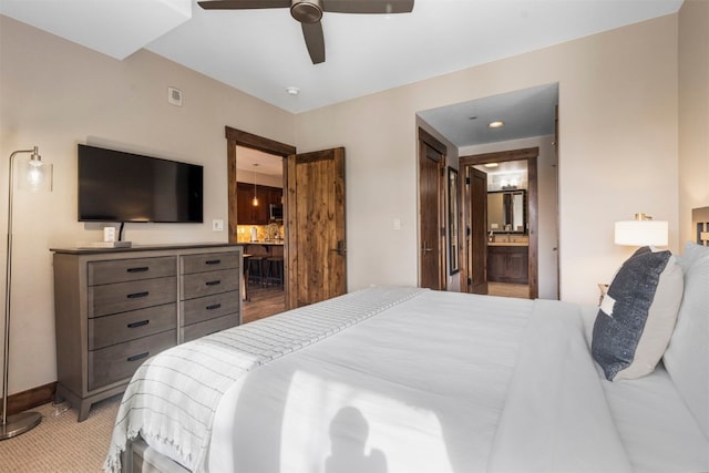 600 Columbine Rd Unit 5306, Breckenridge, CO 80424 - bedroom with ensuite bath and ceiling fan