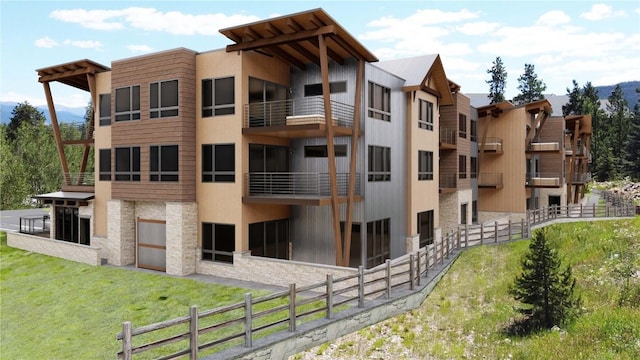 view of building exterior featuring a mountain view