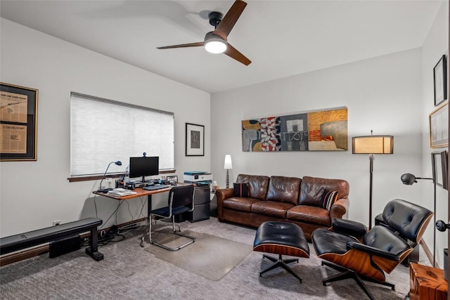 459 Willett Heights Ct, Steamboat Springs, CO 80487 - office area featuring carpet flooring and ceiling fan