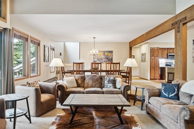 23177 Barbour Dr Unit 14, Keystone, CO 80435 - living area with light colored carpet and a chandelier