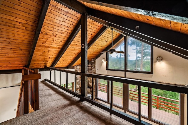 243 Lone Hand Way, Breckenridge, CO 80424 - additional living space featuring wood ceiling, carpet flooring, and a ceiling fan