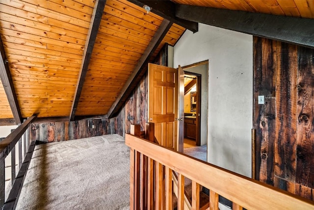 243 Lone Hand Way, Breckenridge, CO 80424 - hallway with wooden ceiling, carpet flooring, and wood walls
