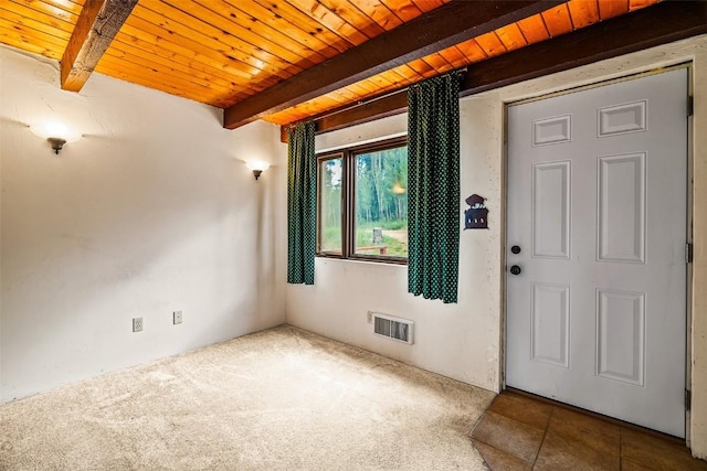 243 Lone Hand Way, Breckenridge, CO 80424 - entrance foyer featuring a wooden ceiling with exposed beams and carpet flooring