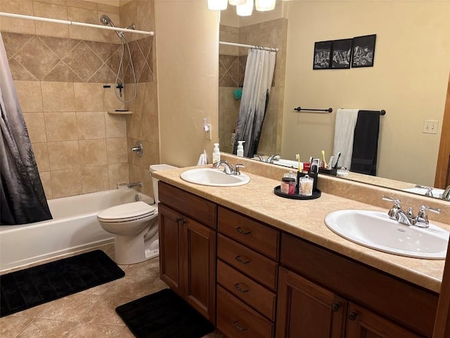 2379 Abbey Ct Unit 3, Steamboat Springs, CO 80487 - bathroom featuring tile patterned flooring, shower / bathtub combination with curtain, toilet, and double vanity