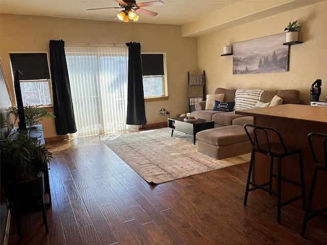 2379 Abbey Ct Unit 3, Steamboat Springs, CO 80487 - living room with ceiling fan and dark wood-type flooring