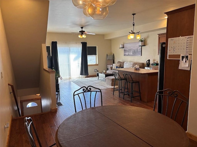 2379 Abbey Ct Unit 3, Steamboat Springs, CO 80487 - dining room with dark wood finished floors and a ceiling fan